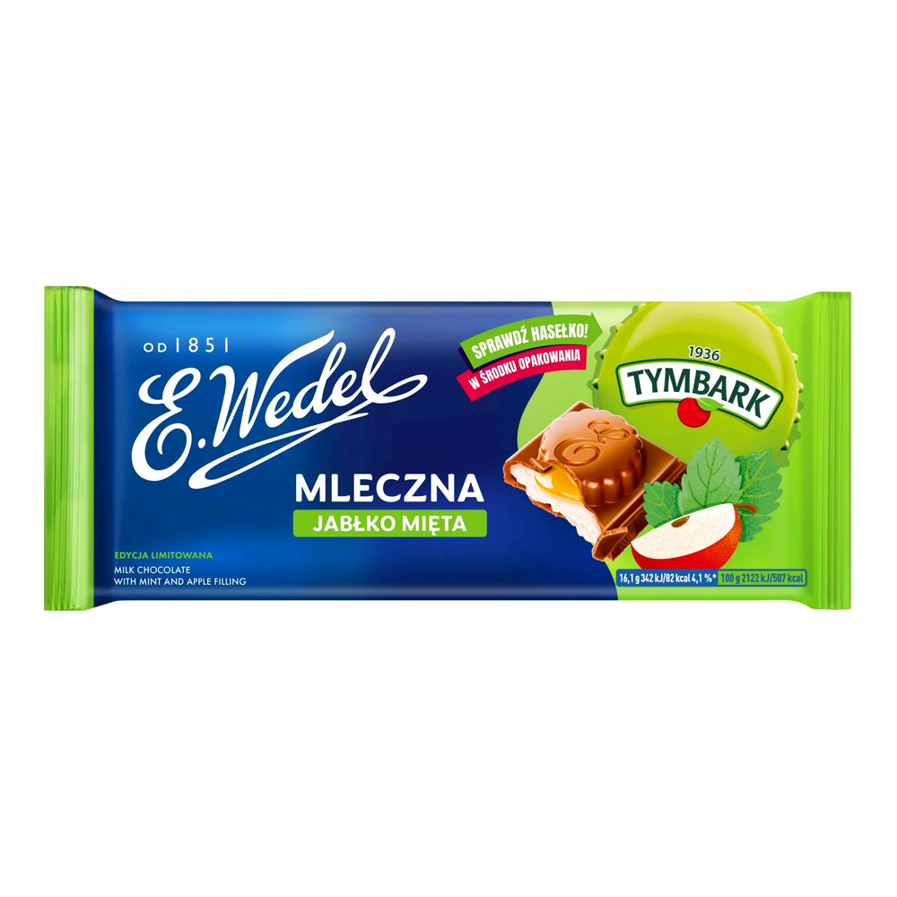 Chocolate Milk Tymbark with Apple & Mint – Bar – 3.53 oz (100 gr)
