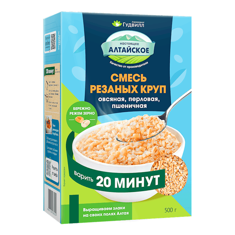 Измельчённые овсяные хлопья, перловая крупа и пшеница – 500 г (17,64 унции)