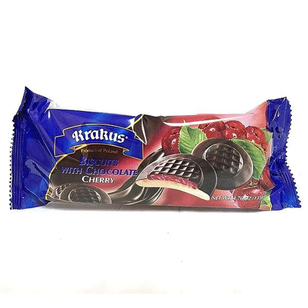 Печенье бисквитное с шоколадной глазурью и вишней – 4,76 унции (135 г)