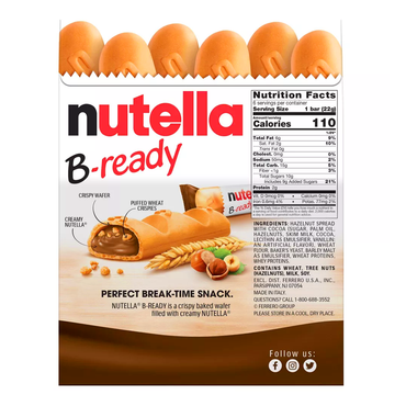 Вафли Crispy B-Ready с Nutella – 6 × 0,7 унции (6 × 20 г)