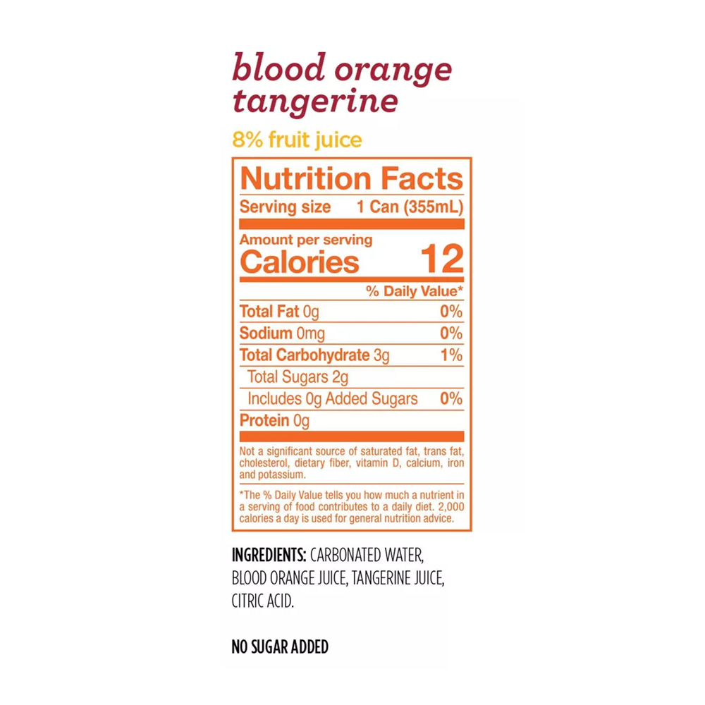 Water Sparkling Blood Orange Tangerine 8 pk – Can – 12oz (355ml)