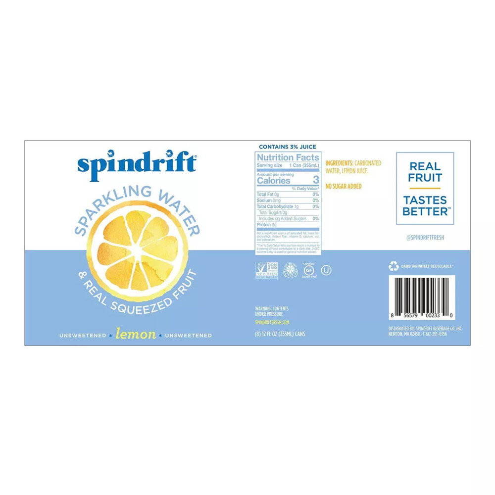 Water Sparkling Lemon 8pk – Can – 12oz (355ml)