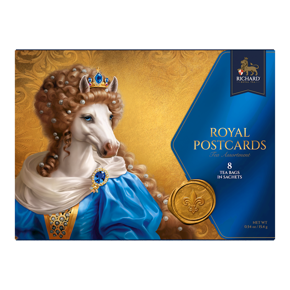 Новогодний подарок – Чай «Черные открытки» с символикой (4 вкуса) – 8 чайных пакетиков