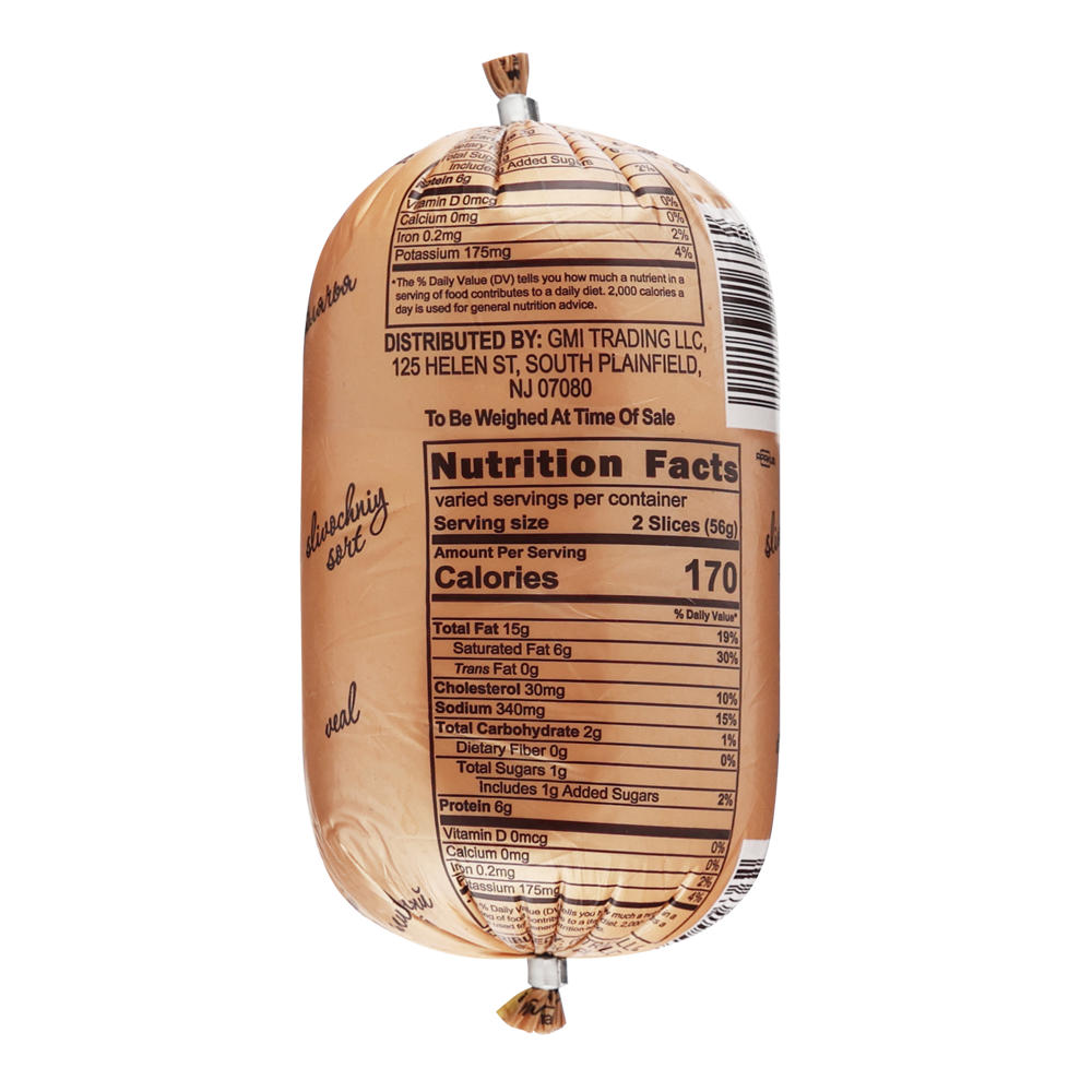 Телятина Bologna Chubs — Предварительная упаковка — около 1 фунта