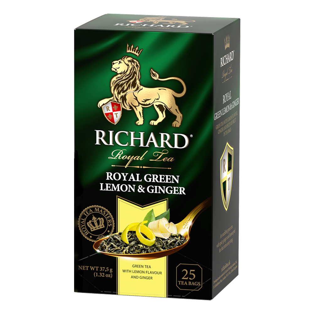 Tea Green ROYAL-LEMON & GINGER  – 25 Tea Bags – 2.2 oz (62 gr)