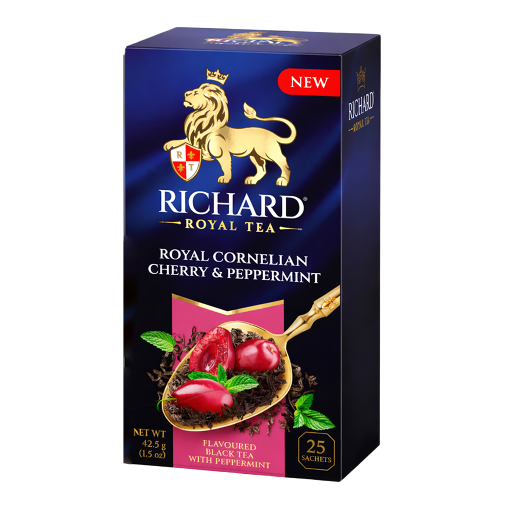 Tea Black Royal Cornelian Cherry, and Peppermint – Box – 25 Tea Bags – 2.2 oz (62 gr)