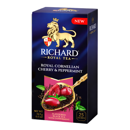 Tea Black Royal Cornelian Cherry, and Peppermint – Box – 25 Tea Bags – 2.2 oz (62 gr)