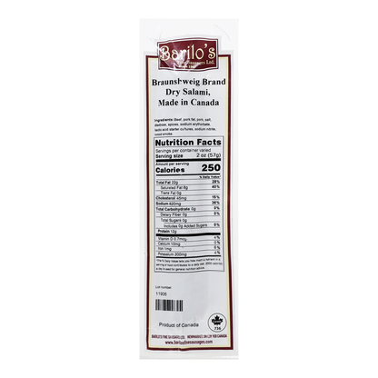 Salami Dry Braunshweiger –  Pre Pack –   Sold by Weight