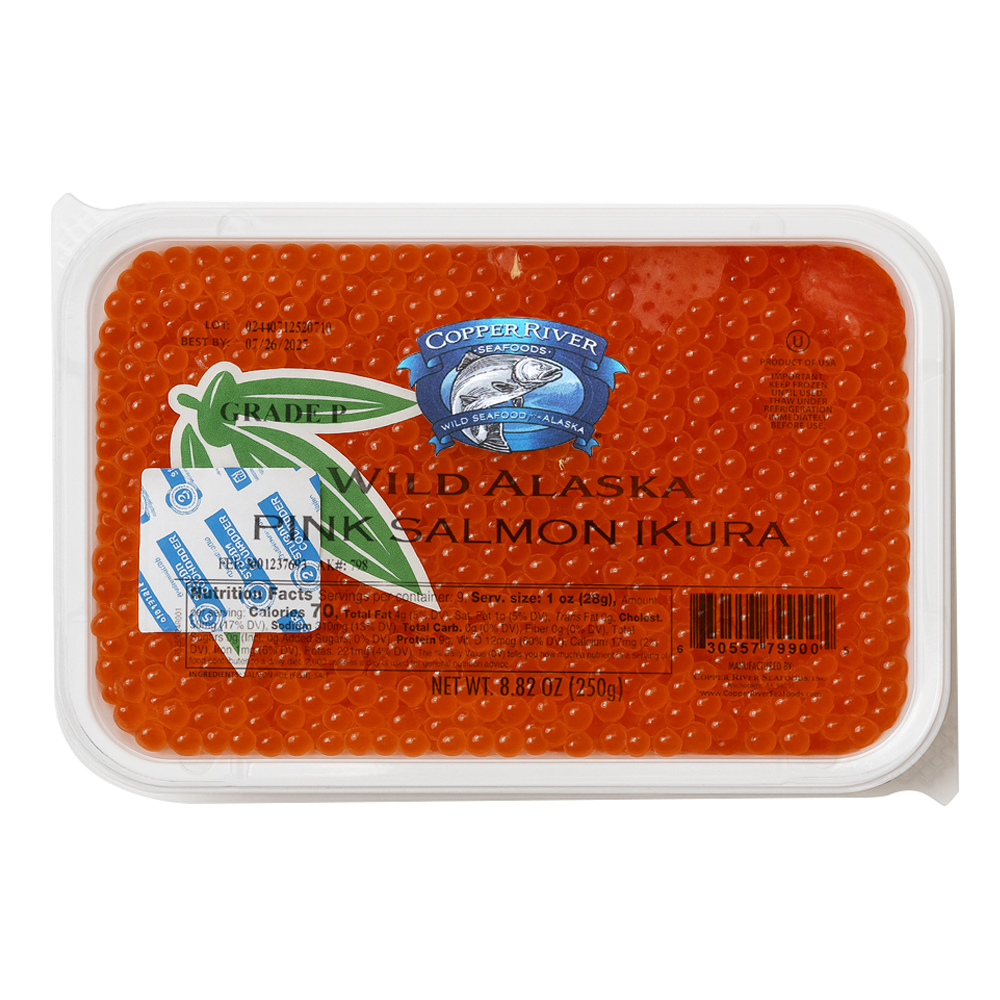 Red Caviar Wild Alaska Pink Salmon Ikura – Grade P – Tray – 8.82 oz (250 gr)