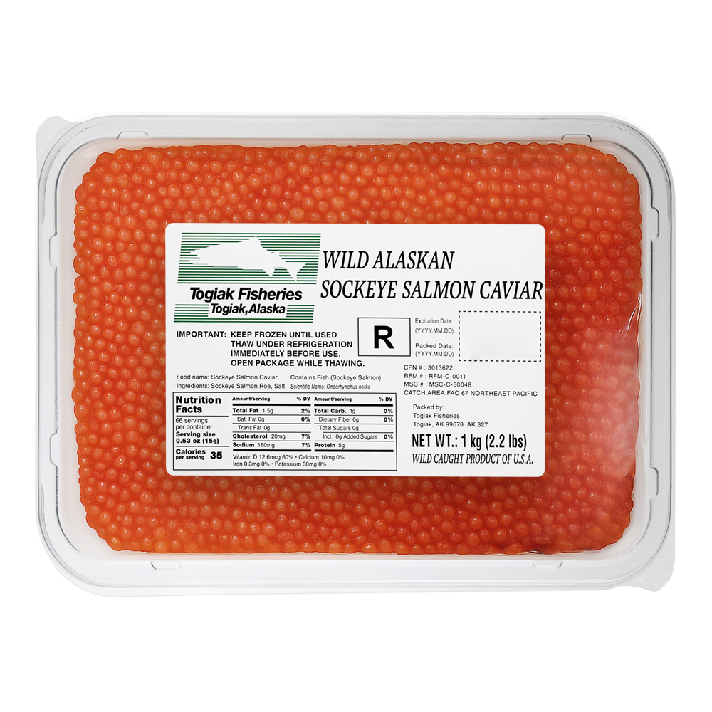 Red Caviar Grade #1 Sockeye Salmon Wild Alaska – 2.2 lb (1.0kg)