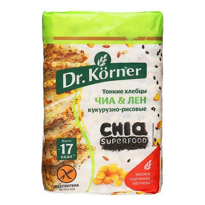 Хрустящий кукурузный хлеб с рисом, семенами чиа и льна – 100 г (3,53 унции)