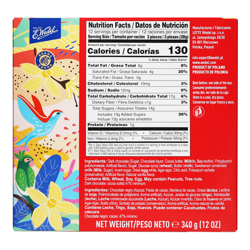 E.Wedel Candy Ptasie Mleczko Vanilla, Extra Dark Chocolate – 11.99 oz (340 gr)