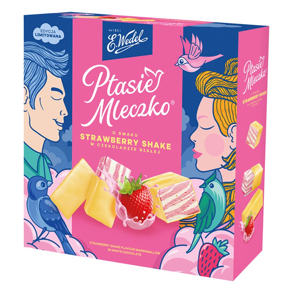 Candy Ptasie Mleczko White Chocolate with Strawberry – Box – 12 oz (340 gr)