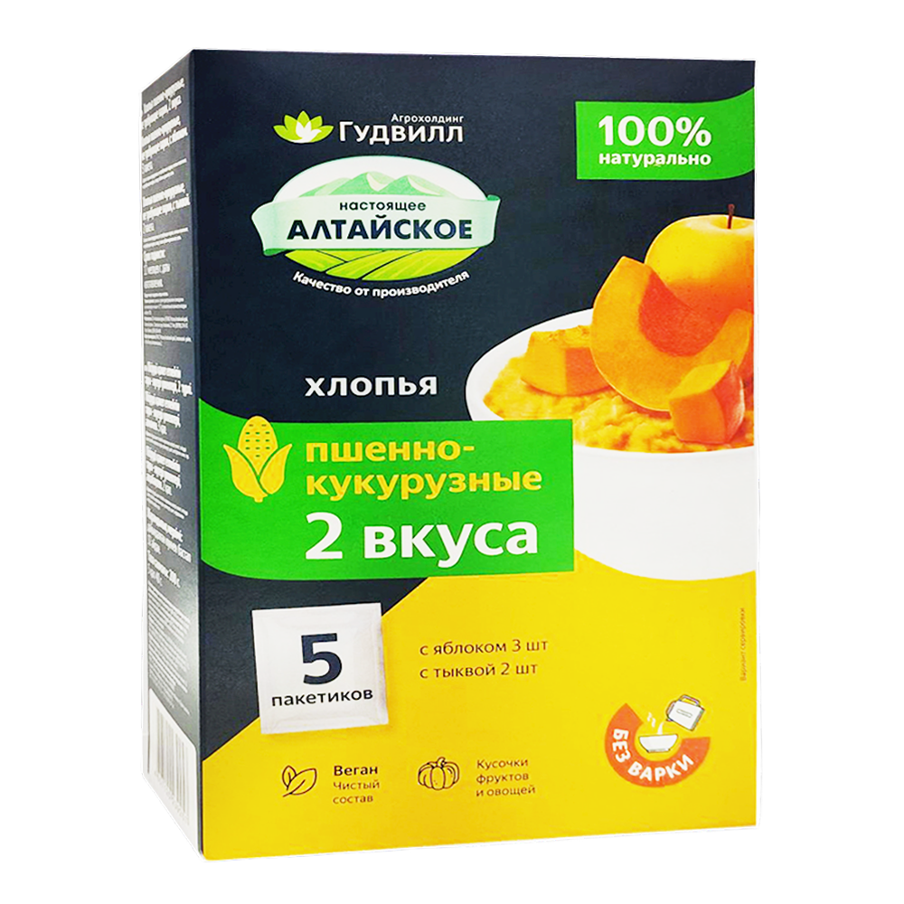 Хлопья из проса и кукурузы с яблоком и тыквой (5 x 40 г) – 200 г (7,05 унции)