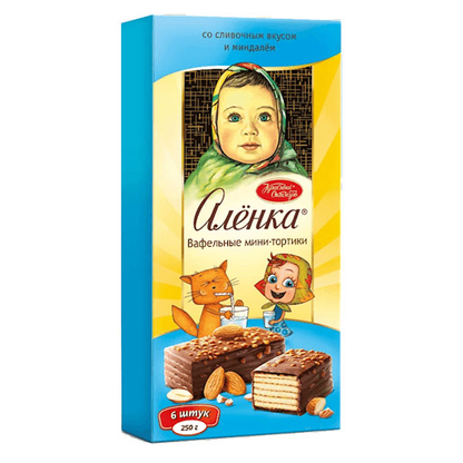 Вафельный торт Аленка сливочный с миндалем – 8,82 унции (250 г)