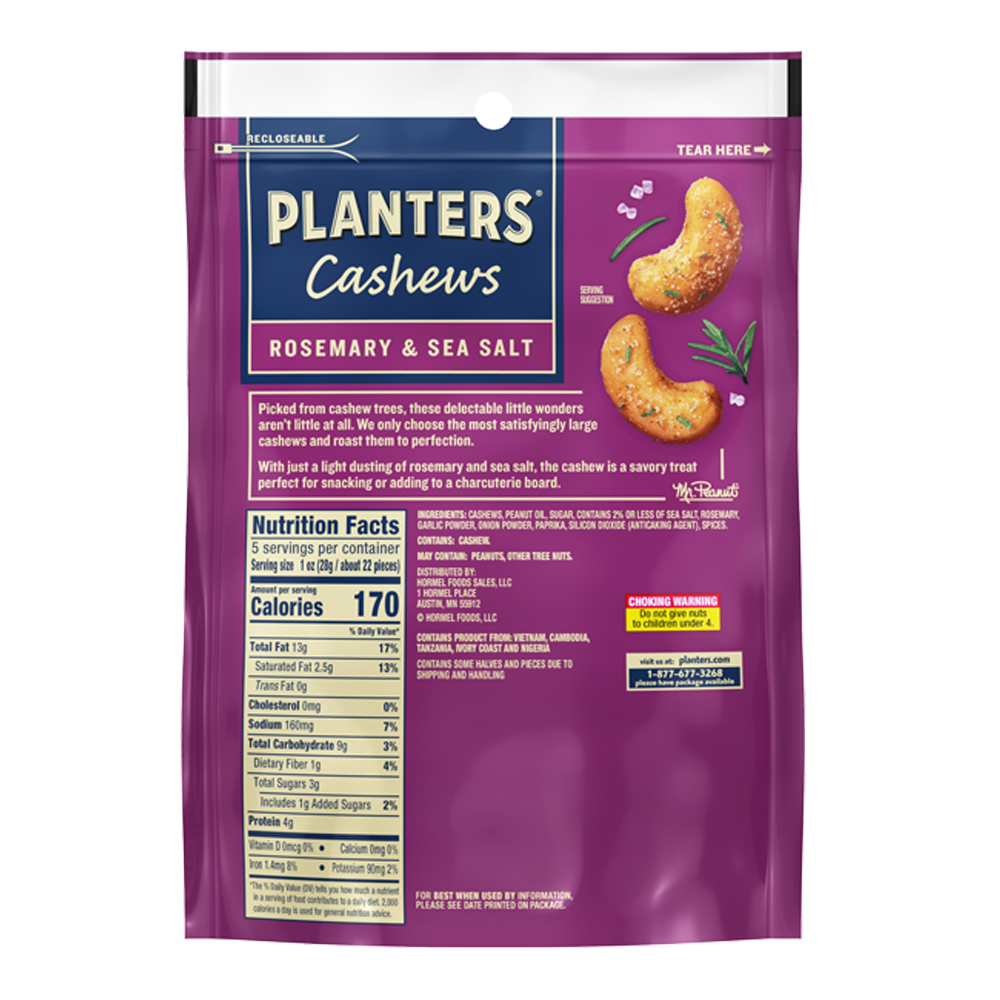 Planters Dry Roasted Cashews with Rosemary – 5oz (142gr)