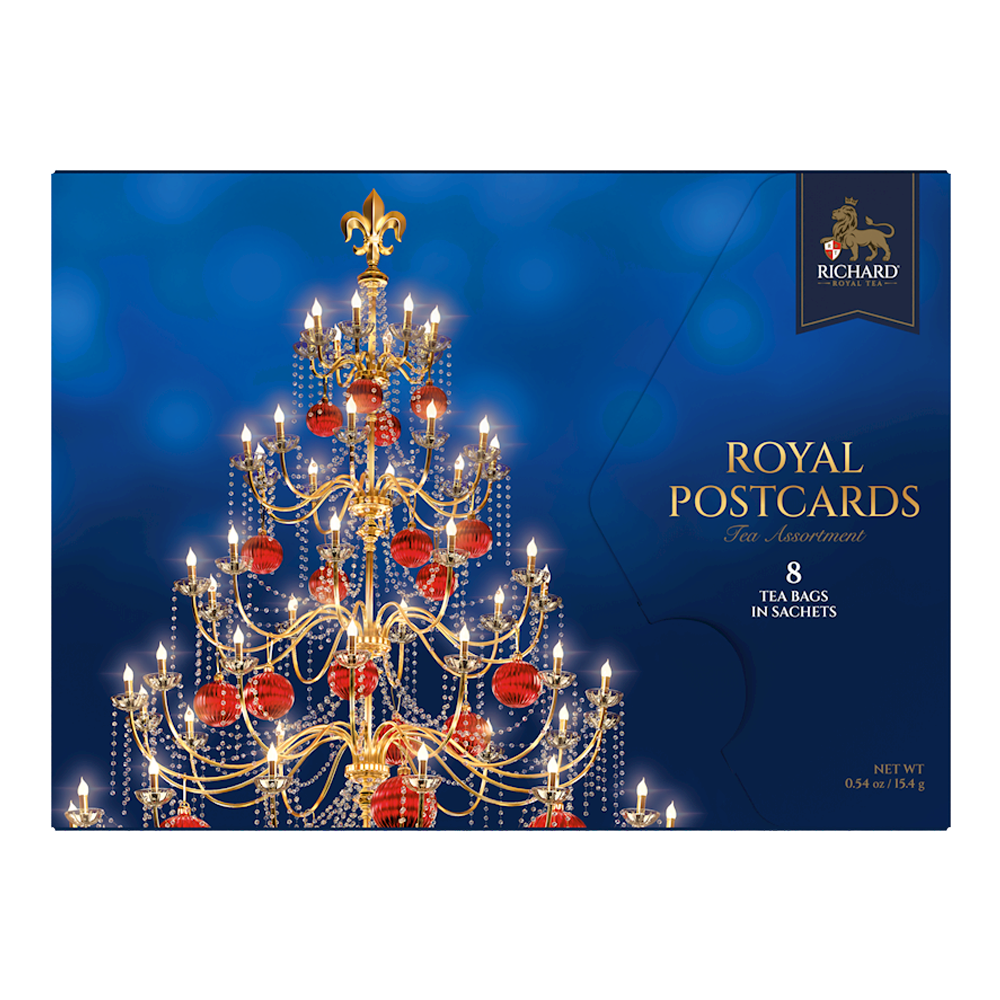 Новогодний подарок – Чай «Черные открытки» с символикой (4 вкуса) – 8 чайных пакетиков