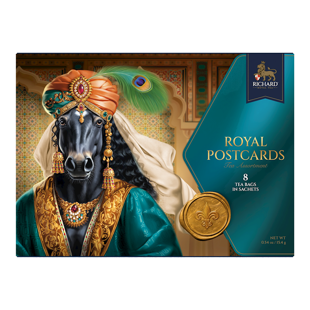 Новогодний подарок – Чай «Черные открытки» с символикой (4 вкуса) – 8 чайных пакетиков