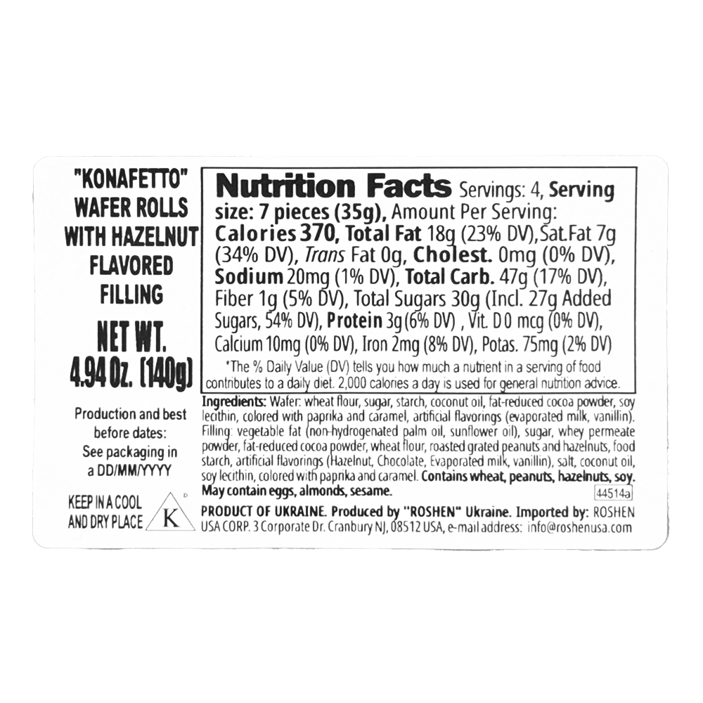 Wafers Roll Konafetto with Hazelnuts – 4.94 oz (140gr)