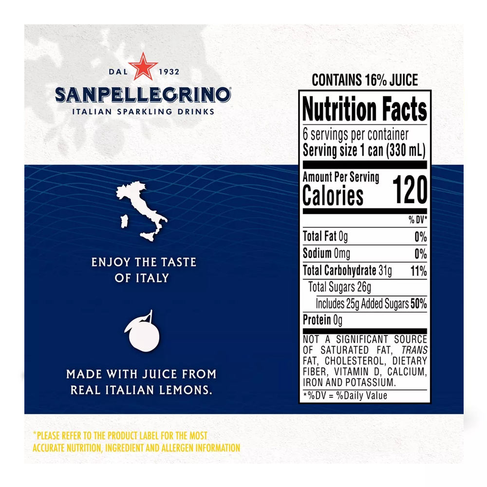 Газированный напиток Limonata Slim, 6 шт. – 11,16 жидких унций (330,0 мл)