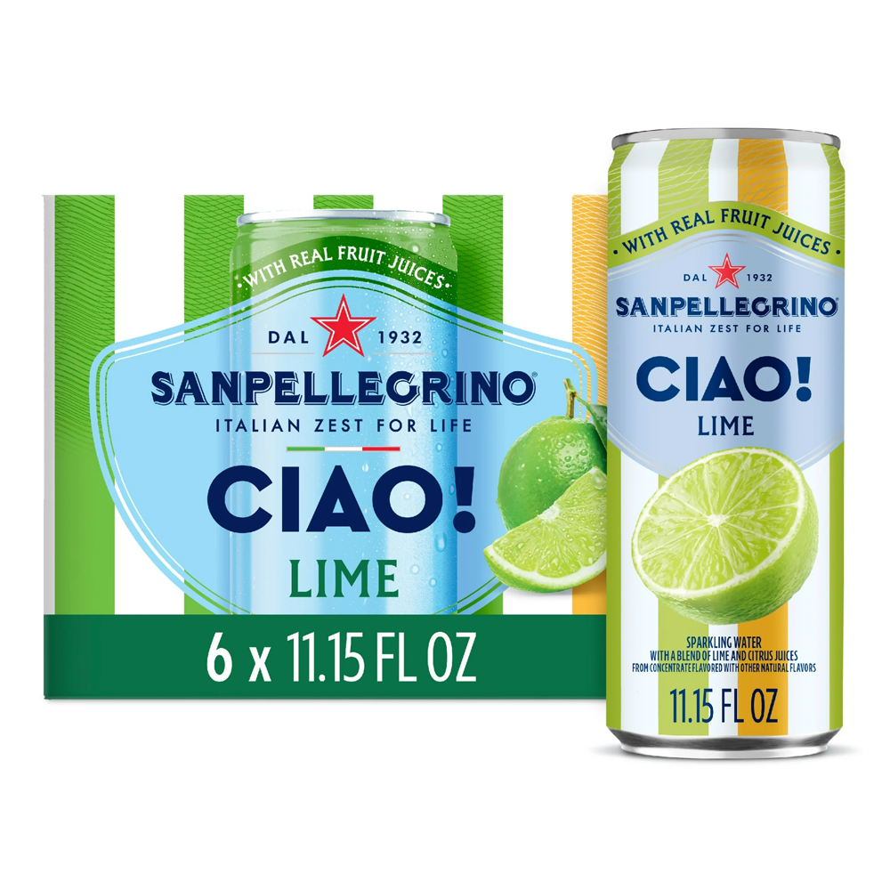 Газированная вода Ciao! Lime, 6 шт. – Банка – 11,15 унций (315 мл)
