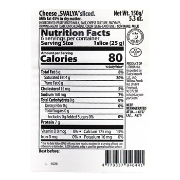 Sliced Cheese Svalya 45% – 5.29 oz (150gr)