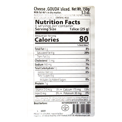 Sliced Cheese Gouda 46% – 5.29 oz (150gr)