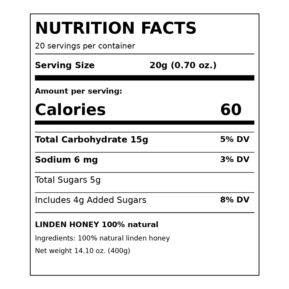 HoneyNatural Linden Honey – 14.11 oz (400gr)